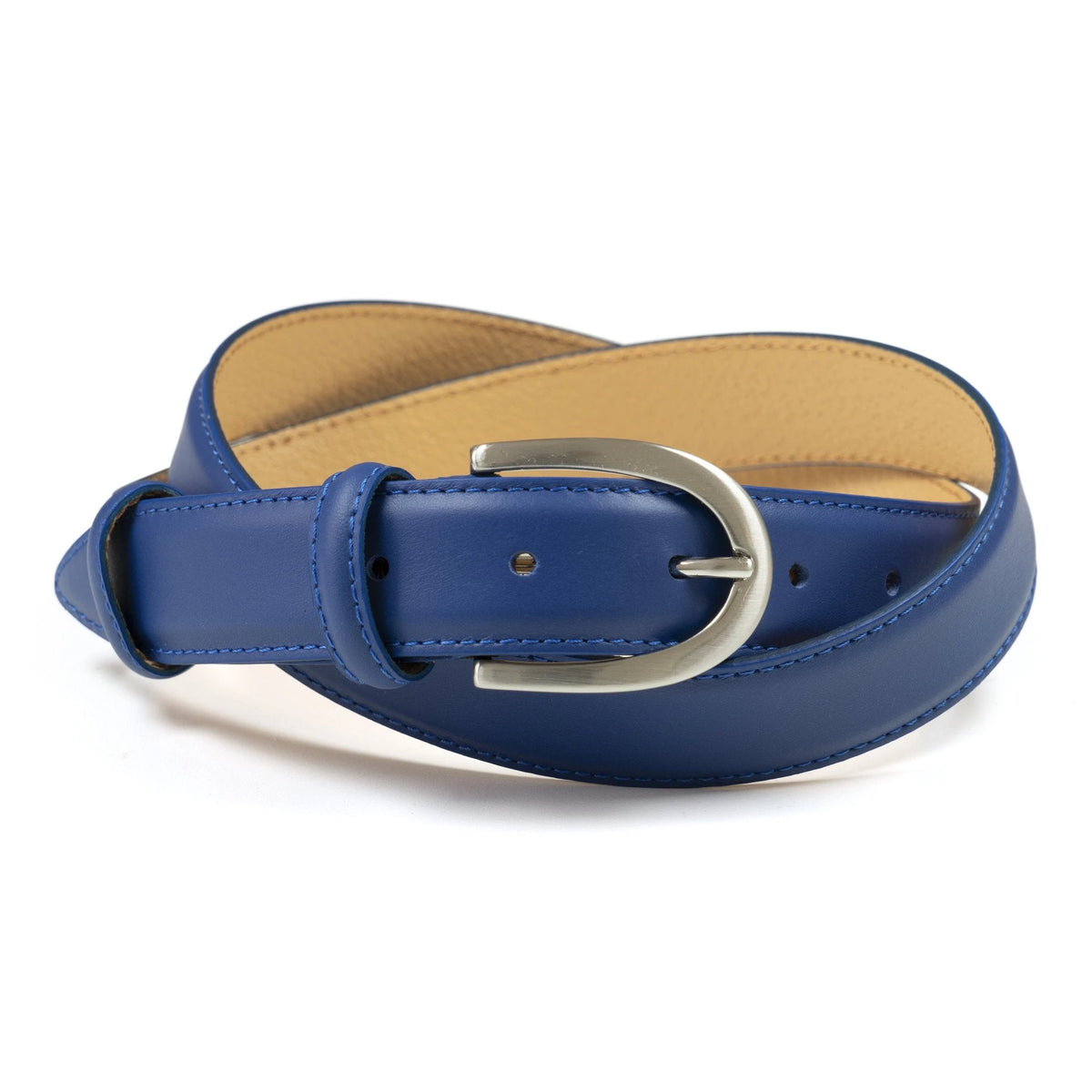 Ceinture cuir bleu boucle ronde fine 30 mm