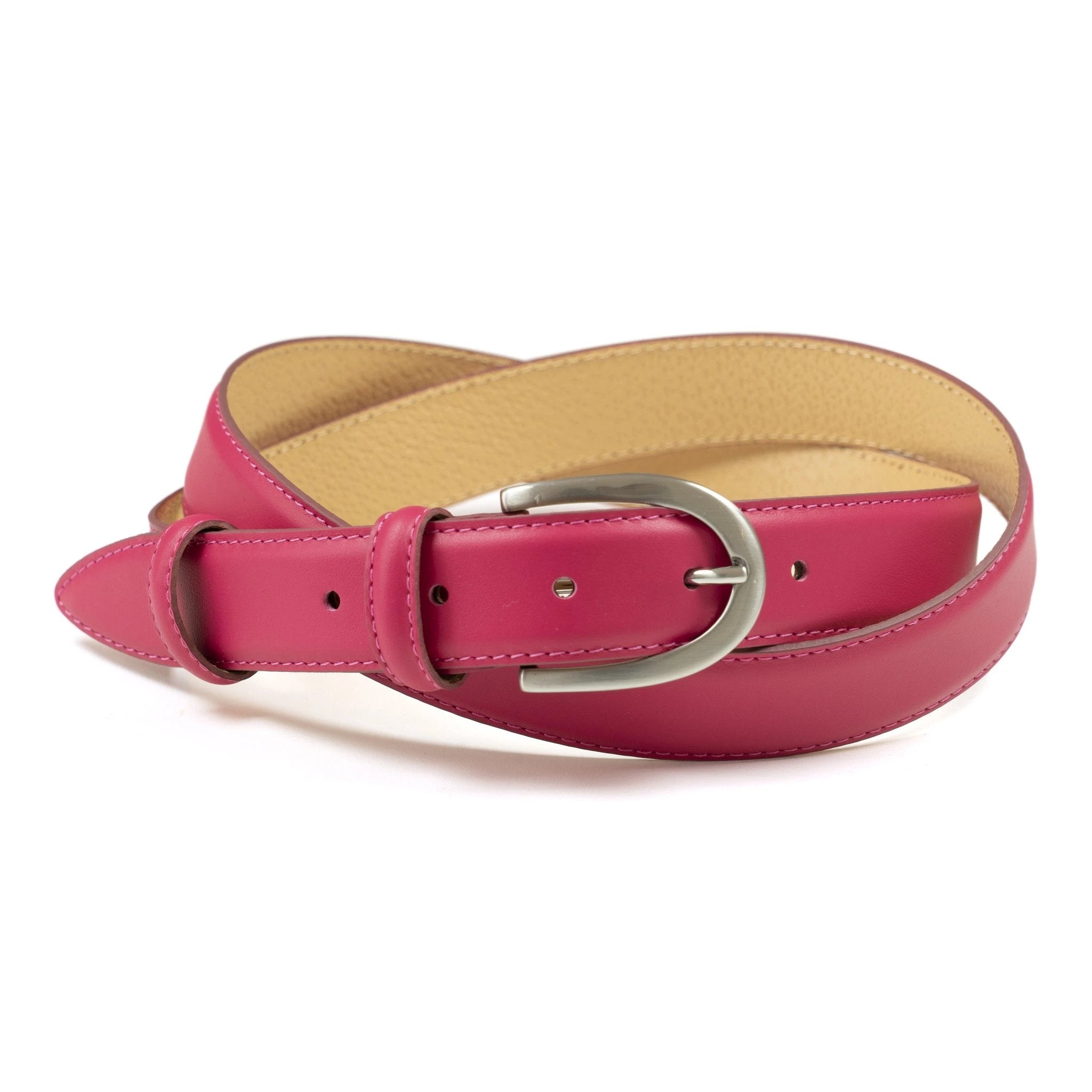 Ceinture cuir fuschia boucle ronde fine 30 mm Norbert Bottier Accessoires Norbert Bottier
