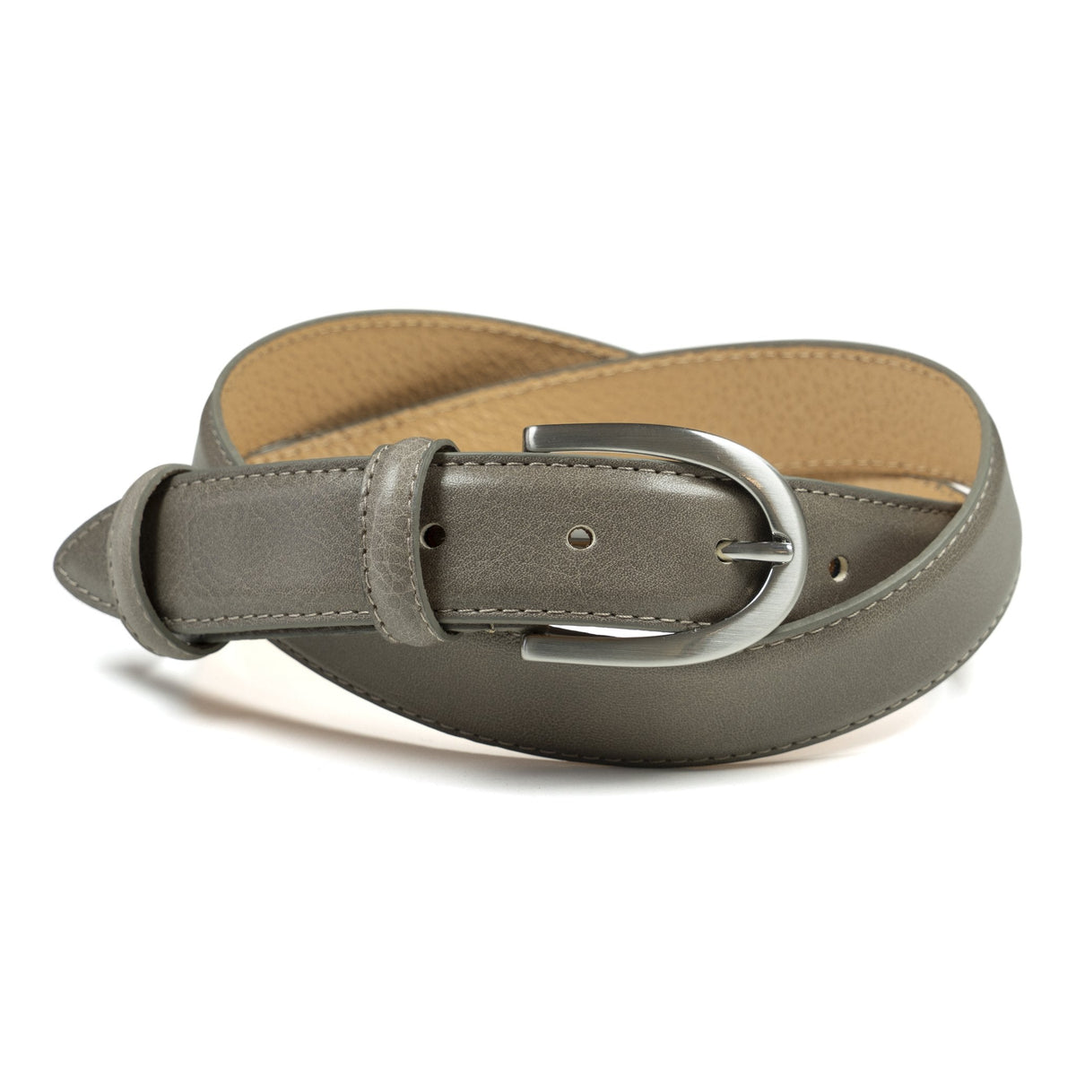 Ceinture cuir gris clair boucle ronde fine 30 mm