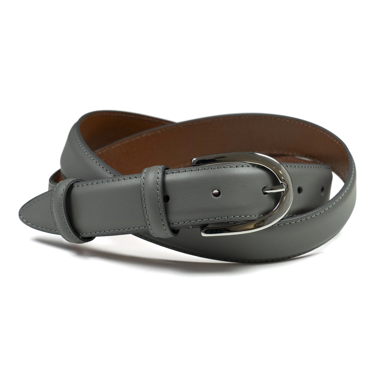 Ceinture cuir gris foncé boucle ronde fine 30 mm