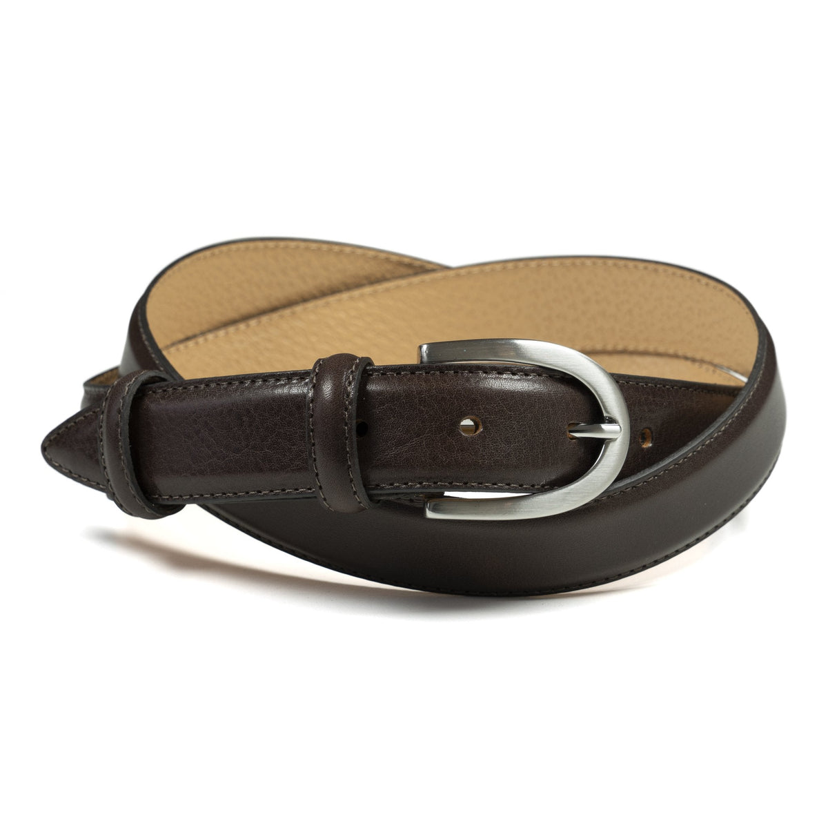 Ceinture femme cuir marron boucle ronde fine 30 mm