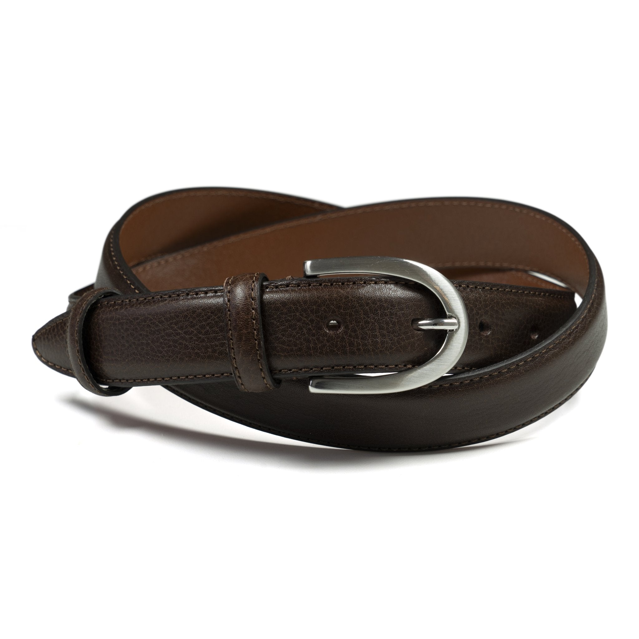 Ceinture cuir marron foncé boucle ronde fine 30 mm Norbert Bottier Accessoires Norbert Bottier