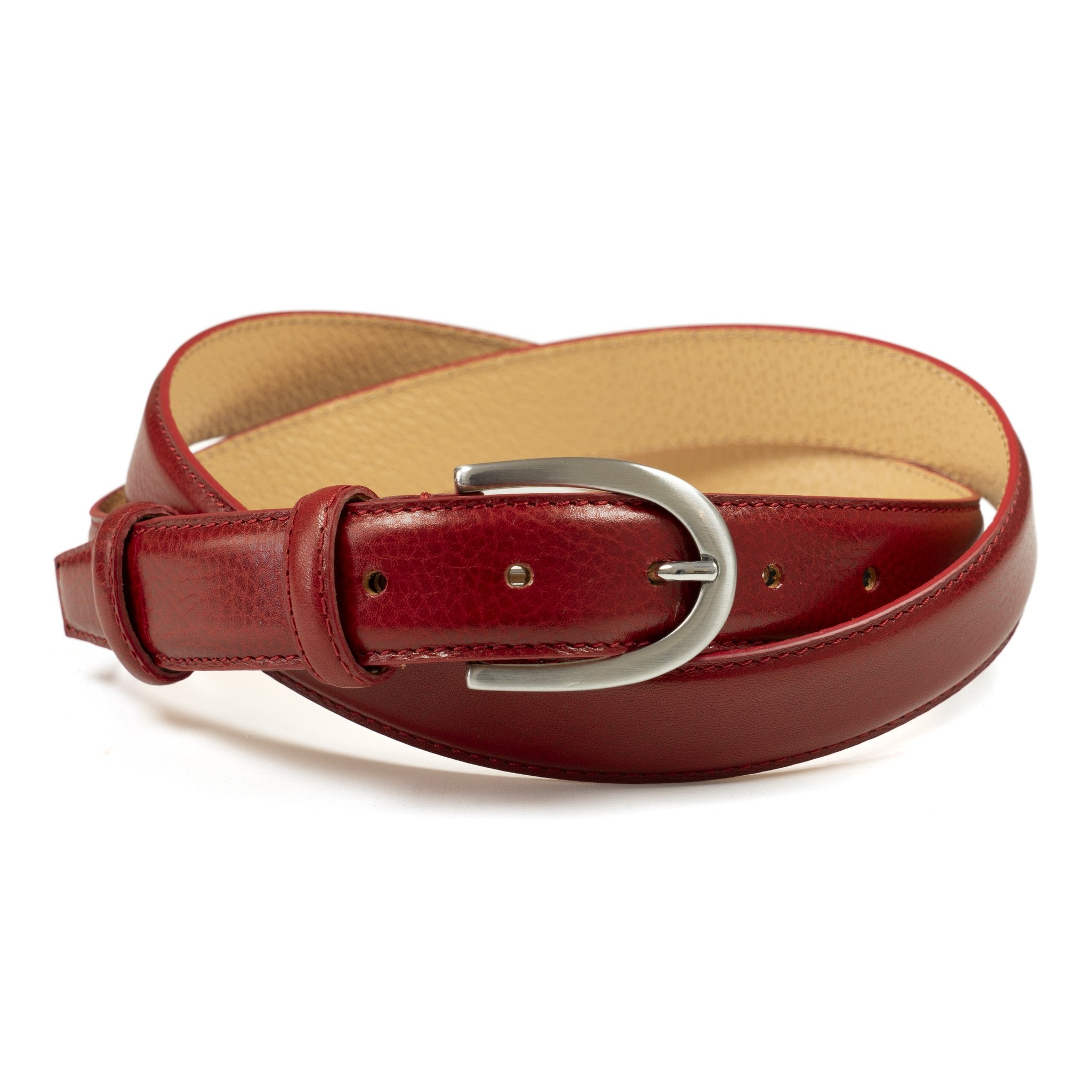 Ceinture femme cuir rouge boucle ronde fine 30 mm Norbert Bottier Accessoires Norbert Bottier