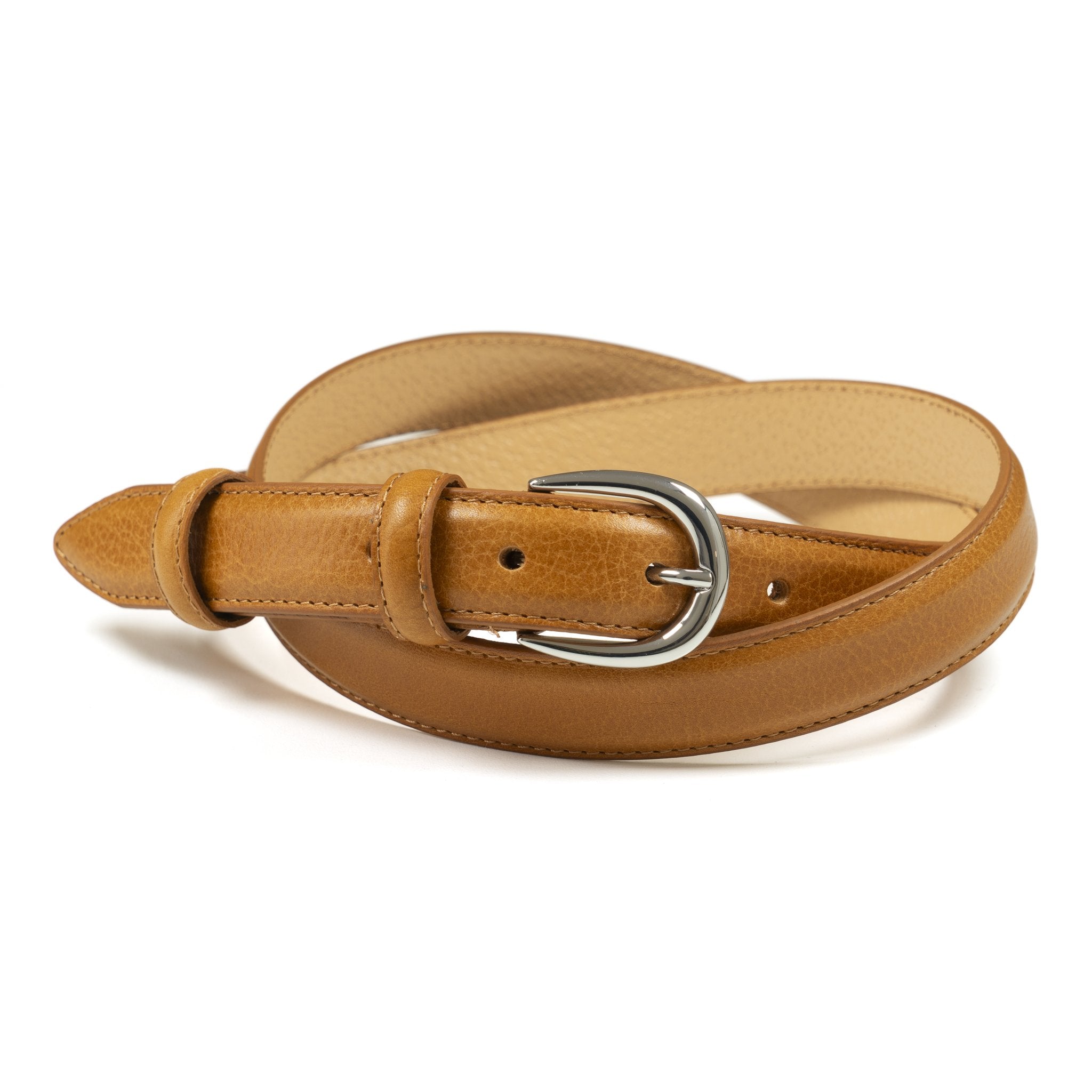 Ceinture femme cuir camel boucle ronde fine 25 mm