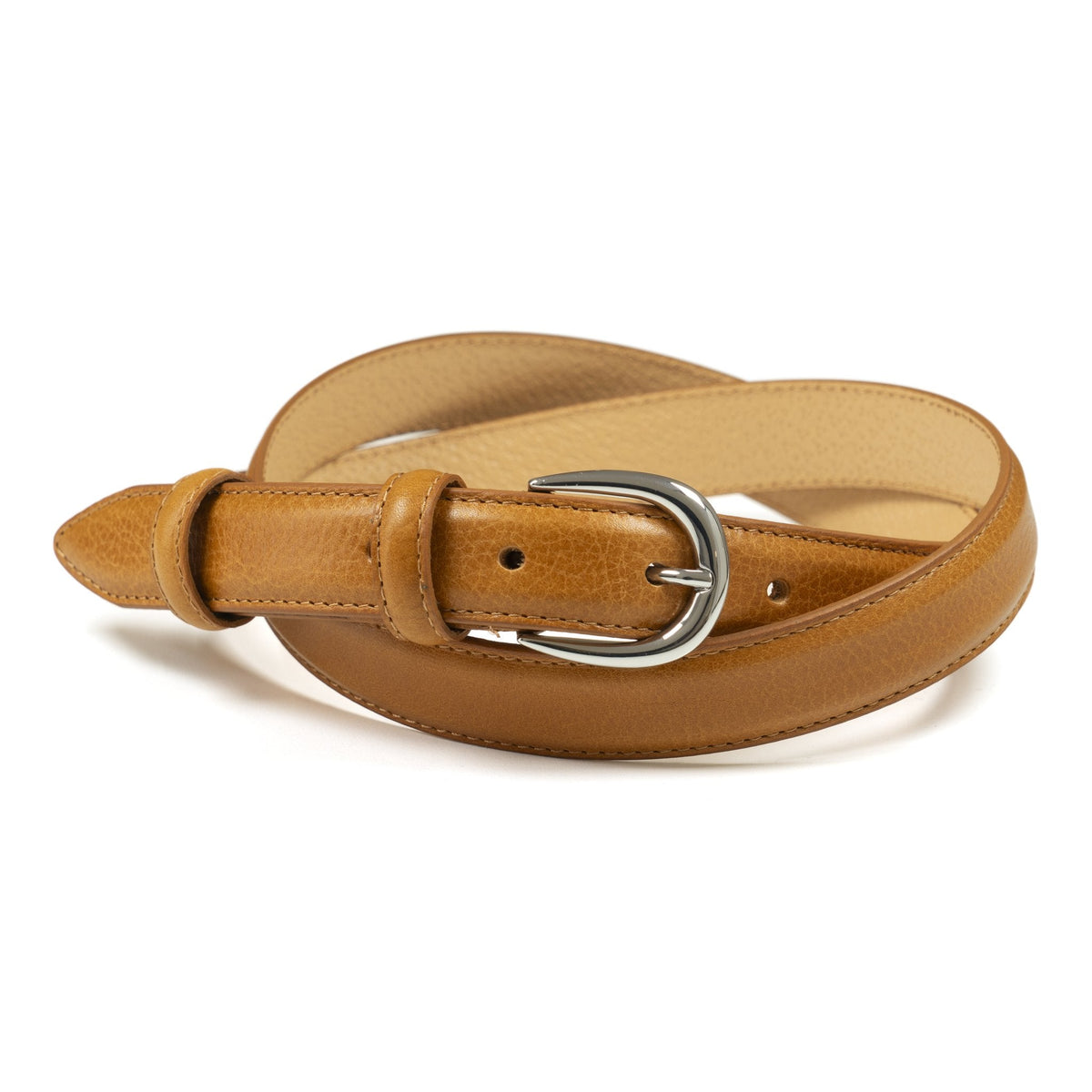 Ceinture femme cuir camel boucle ronde fine 25 mm