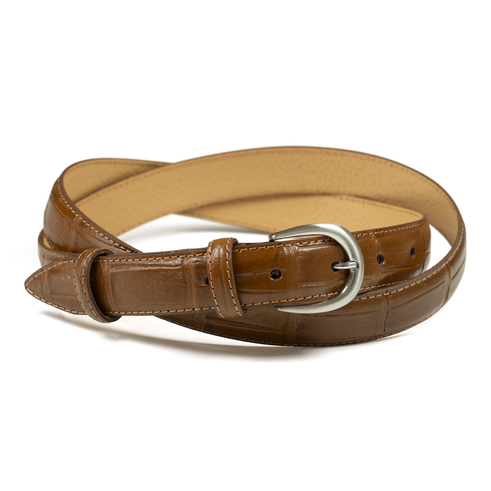 Ceinture femme cuir croco camel fine 25 mm Norbert Bottier Accessoires Norbert Bottier