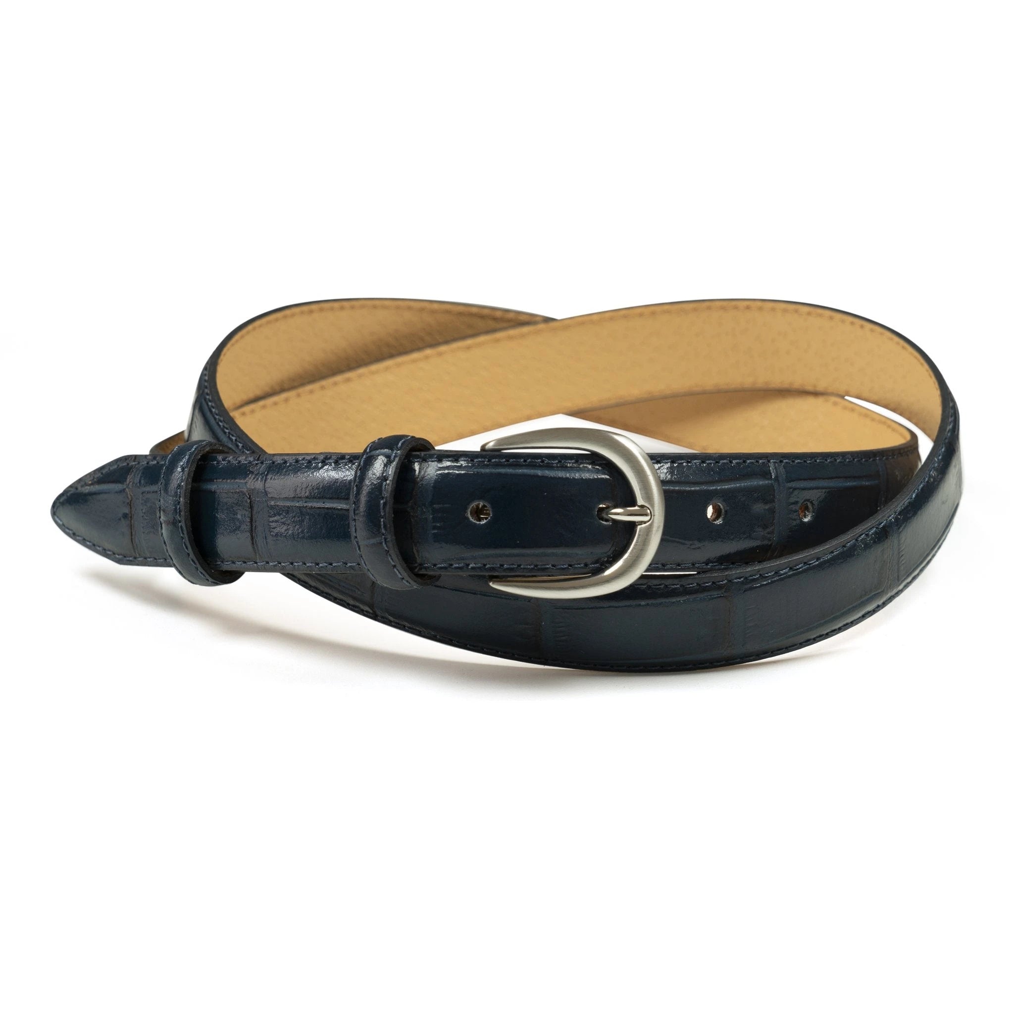 Ceinture femme cuir croco bleu marine fine 25 mm Norbert Bottier Accessoires Norbert Bottier