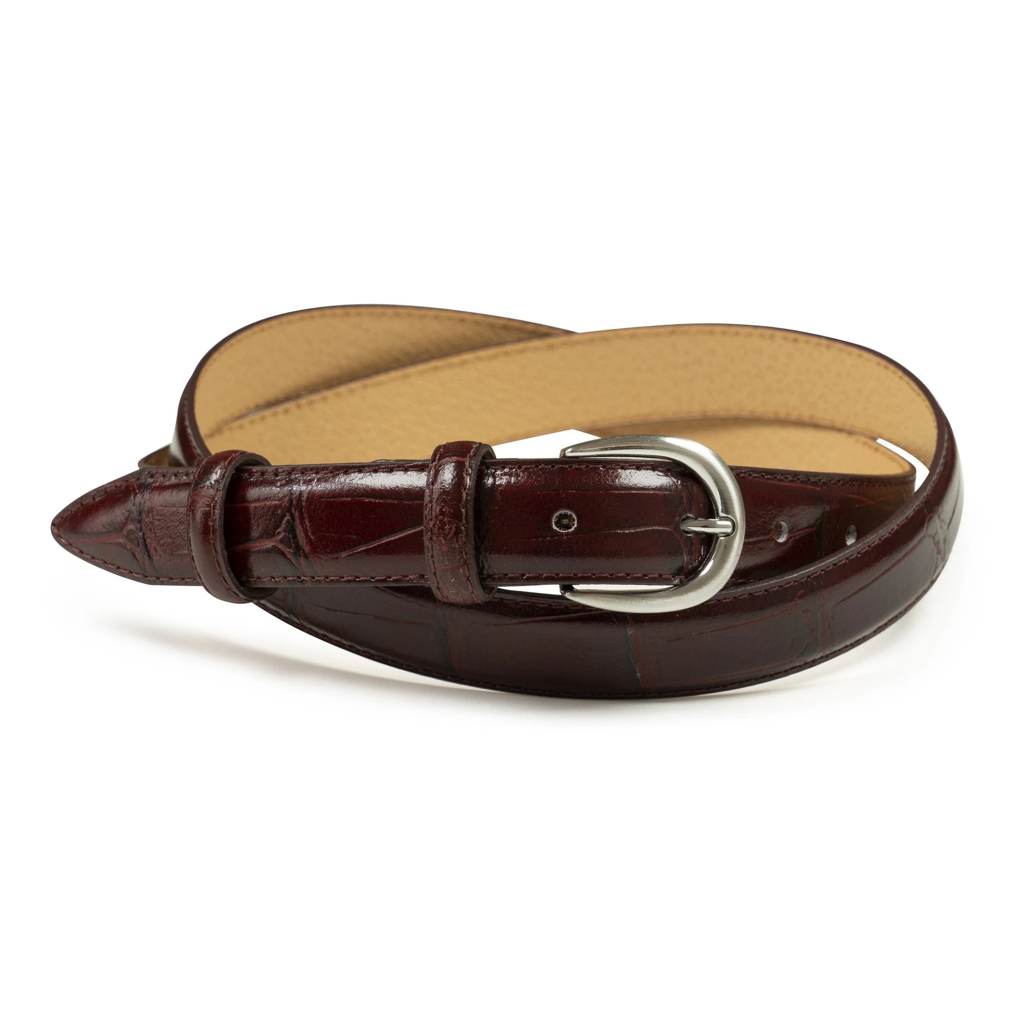 Ceinture femme cuir croco bordeaux fine 25 mm Norbert Bottier Accessoires Norbert Bottier