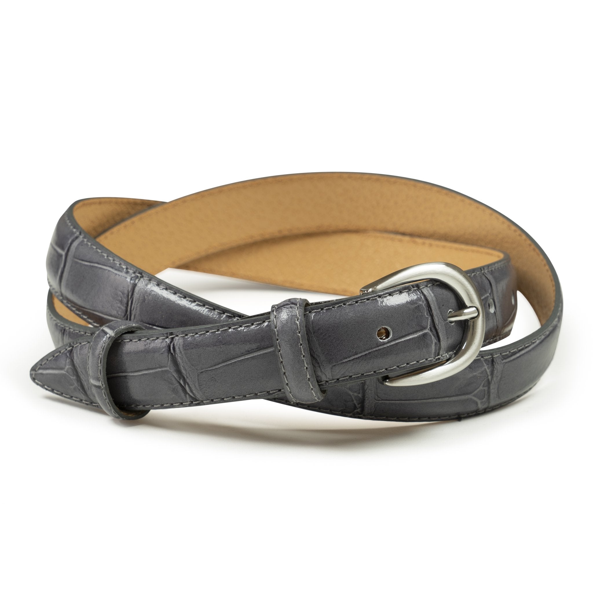 Ceinture femme cuir croco gris fine 25 mm Norbert Bottier Accessoires Norbert Bottier