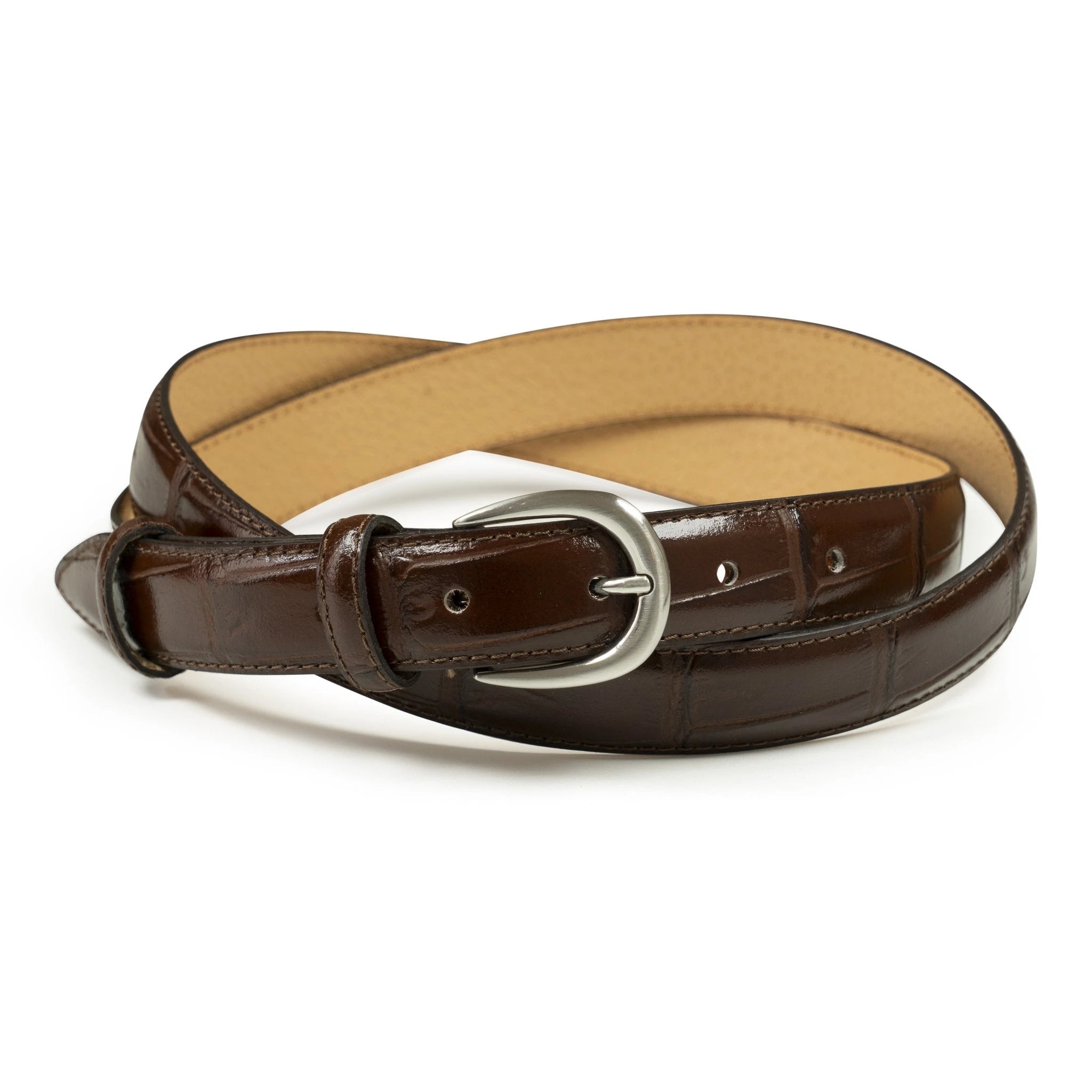 Ceinture femme cuir croco marron fine 25 mm Norbert Bottier Accessoires Norbert Bottier