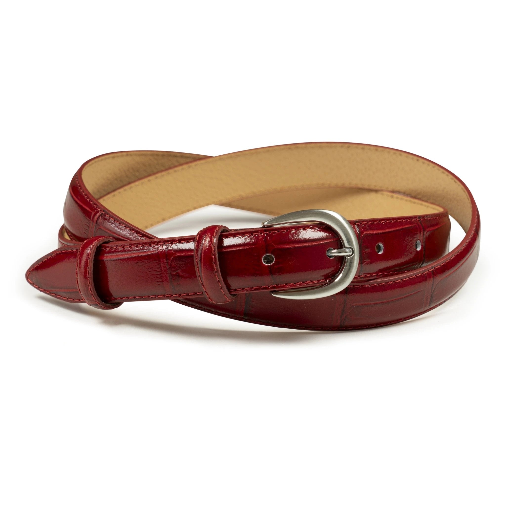 Ceinture femme cuir croco rouge fine 25 mm Norbert Bottier Accessoires Norbert Bottier