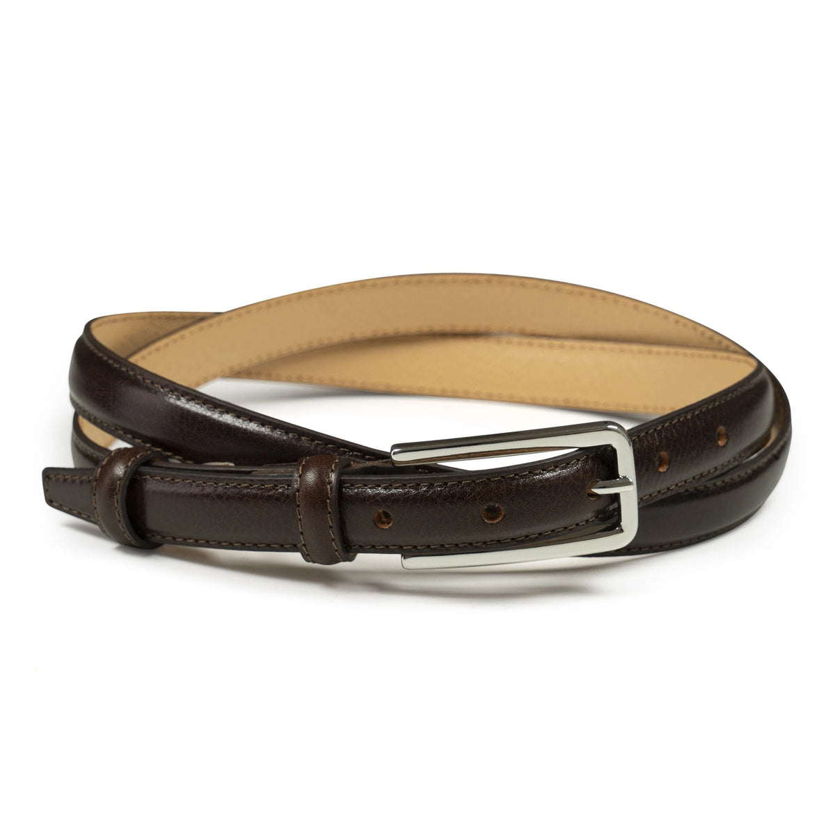 Ceinture femme cuir marron foncé fine 20 mm