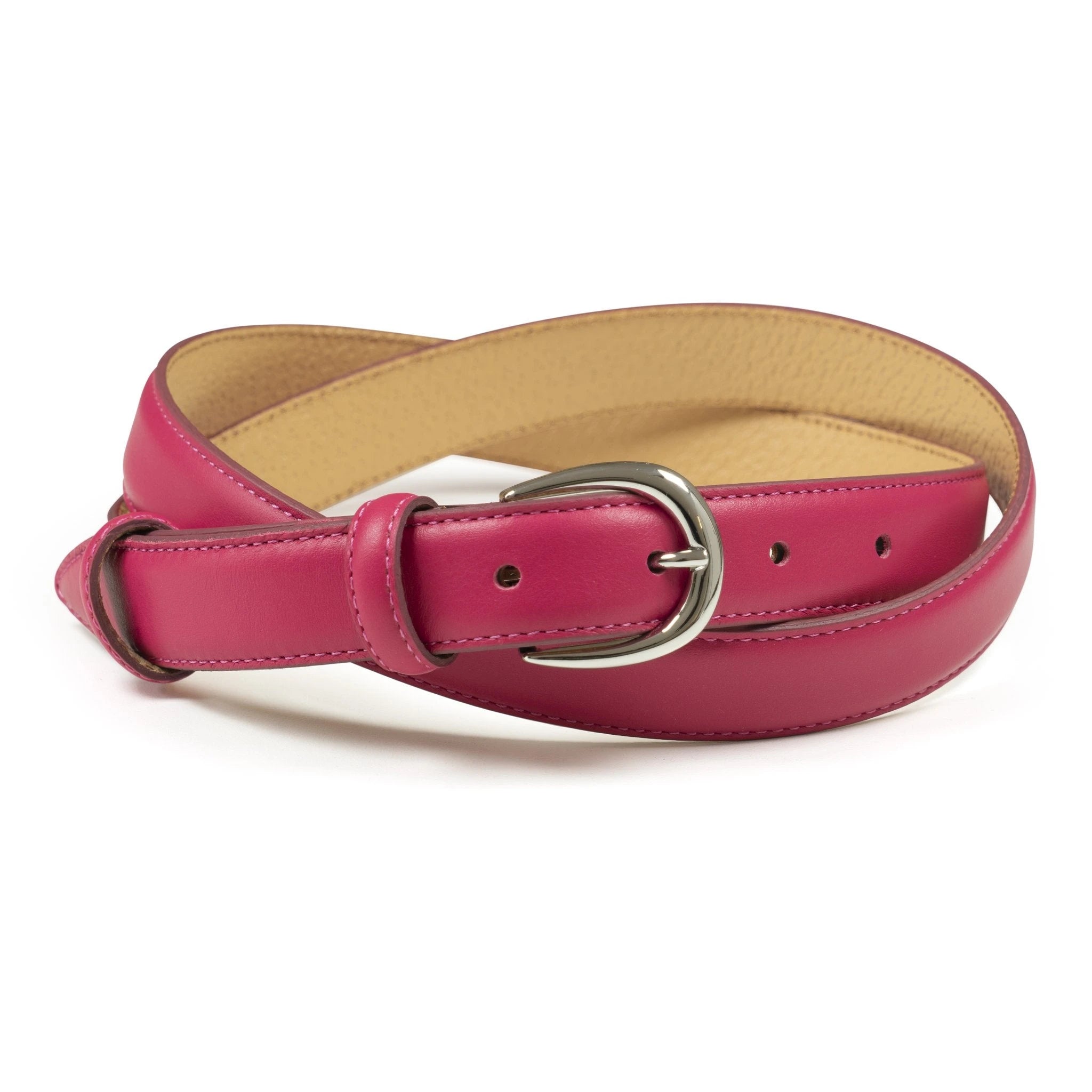 Ceinture femme cuir fuschia boucle ronde fine 25 mm