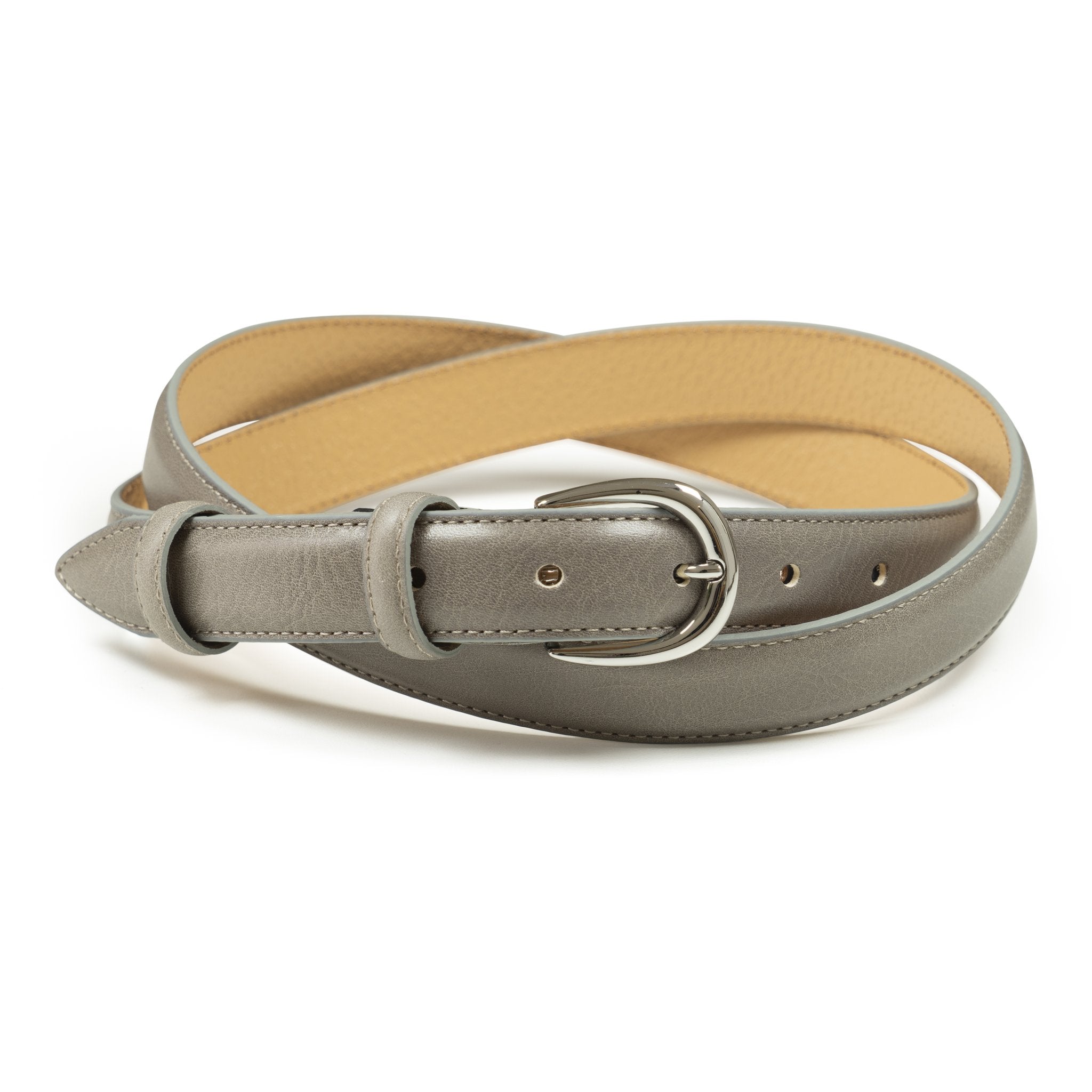Ceinture femme cuir gris boucle ronde fine 25 mm