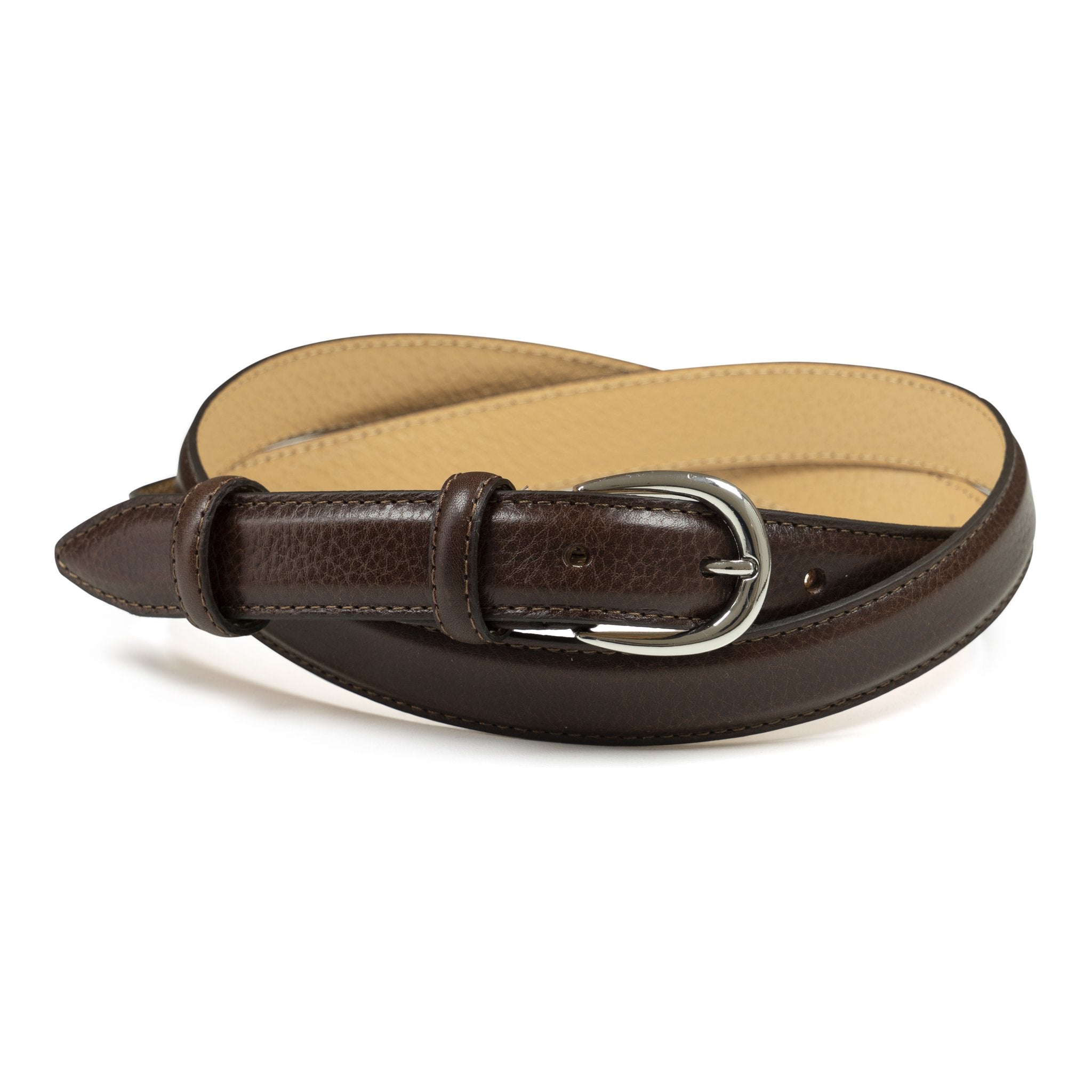 Ceinture femme cuir marron foncé boucle ronde fine 25 mm