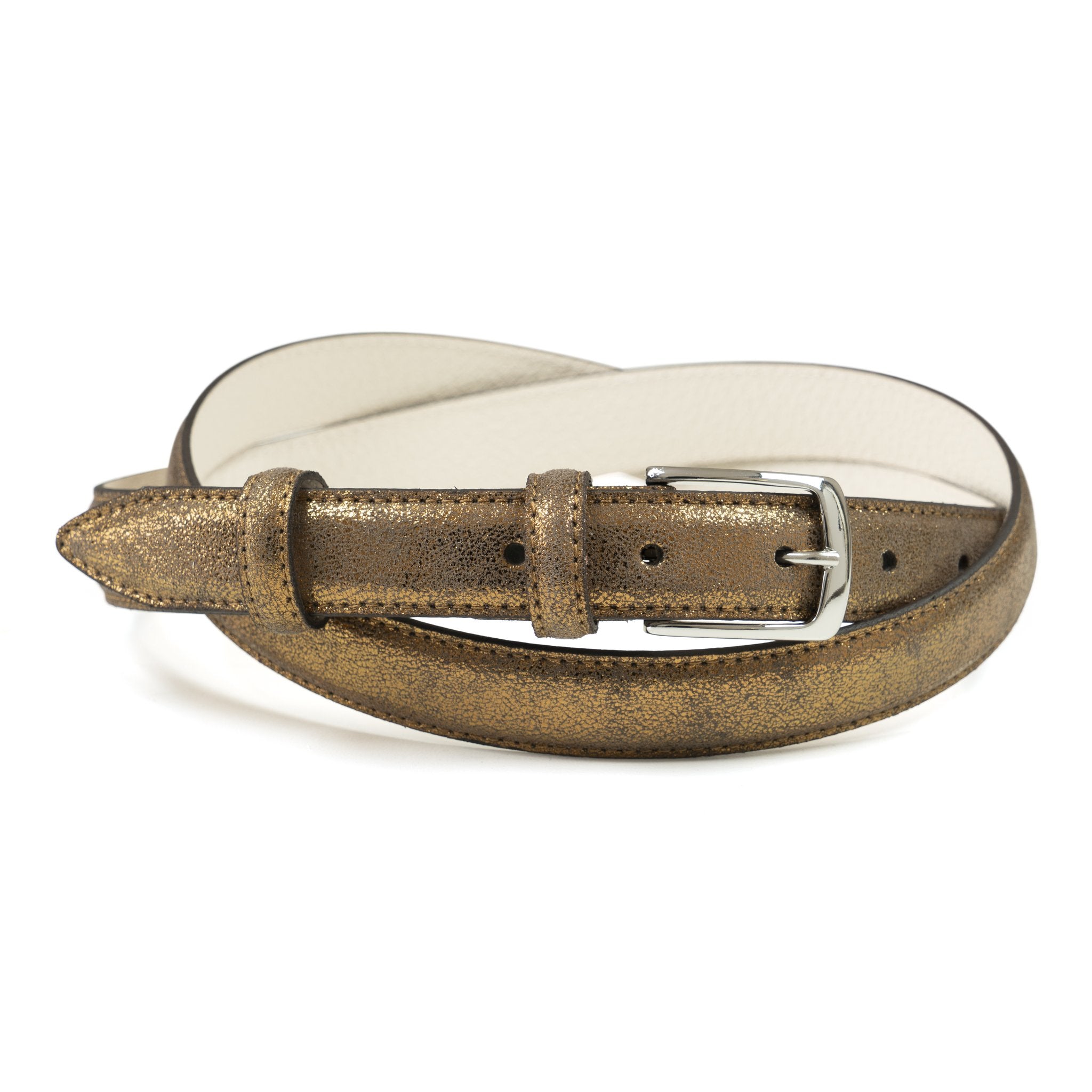 Ceinture femme cuir métallisé bronze fine 25 mm Norbert Bottier Accessoires Norbert Bottier