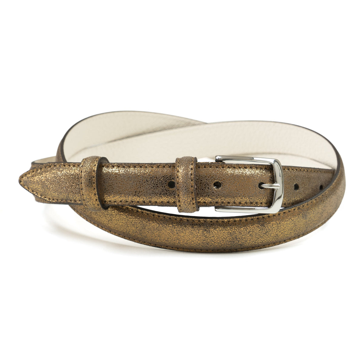 Ceinture femme cuir métallisé bronze fine 25 mm