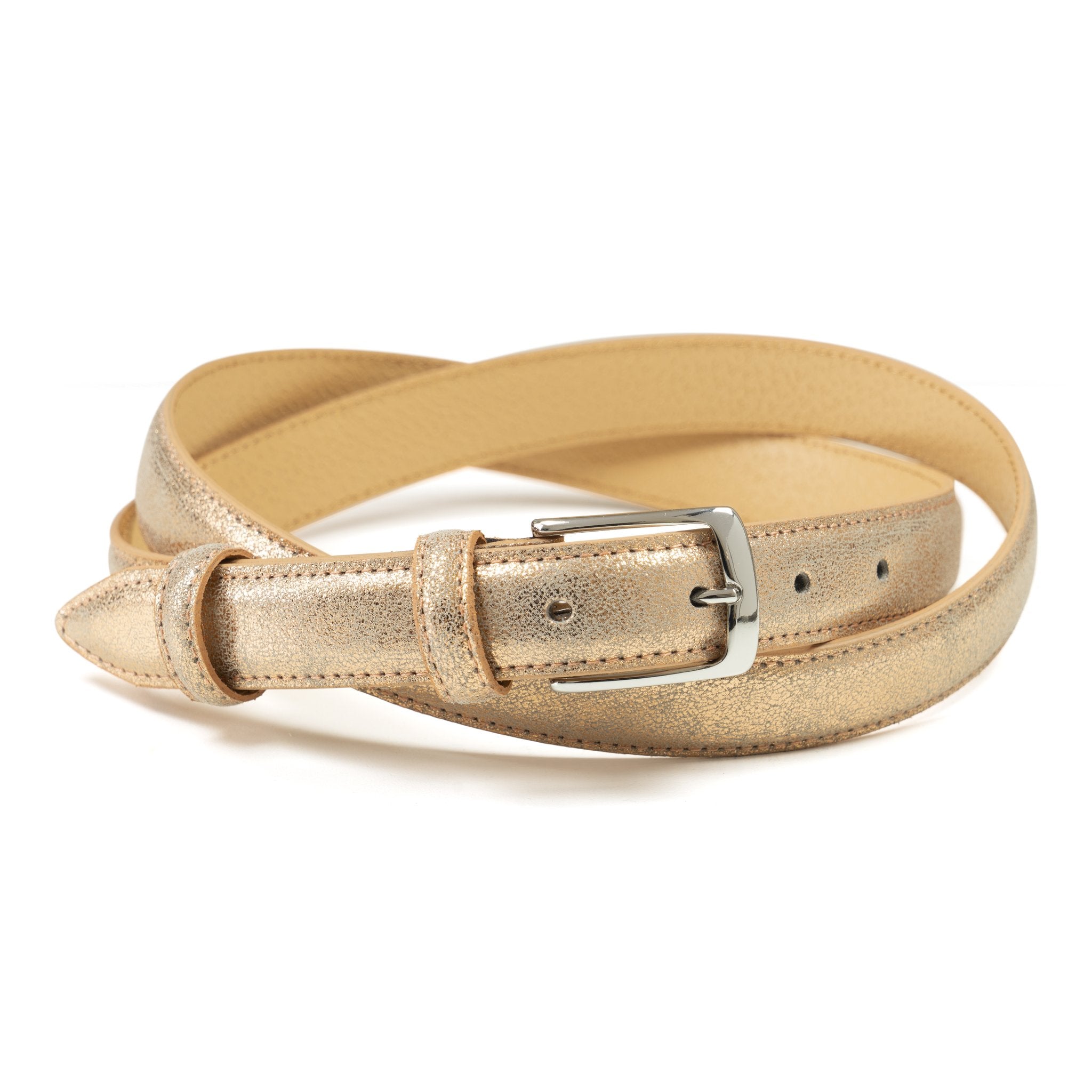 Ceinture femme cuir métallisé champagne fine 25 mm Norbert Bottier Accessoires Norbert Bottier