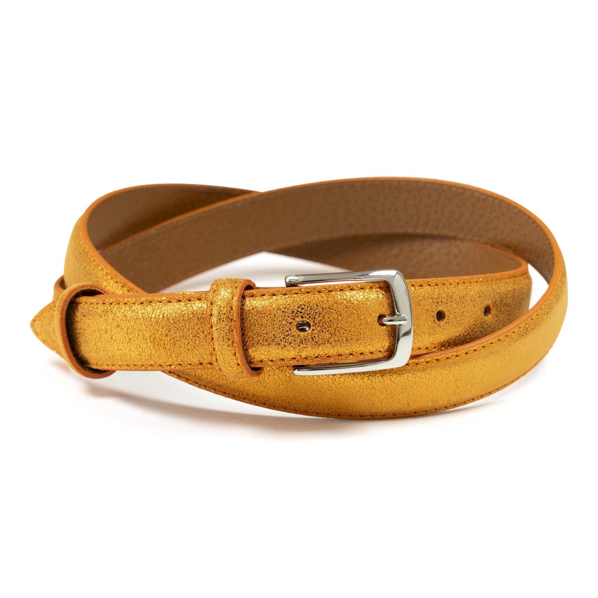 Ceinture femme cuir métallisé orange fine 25 mm Norbert Bottier Accessoires Norbert Bottier