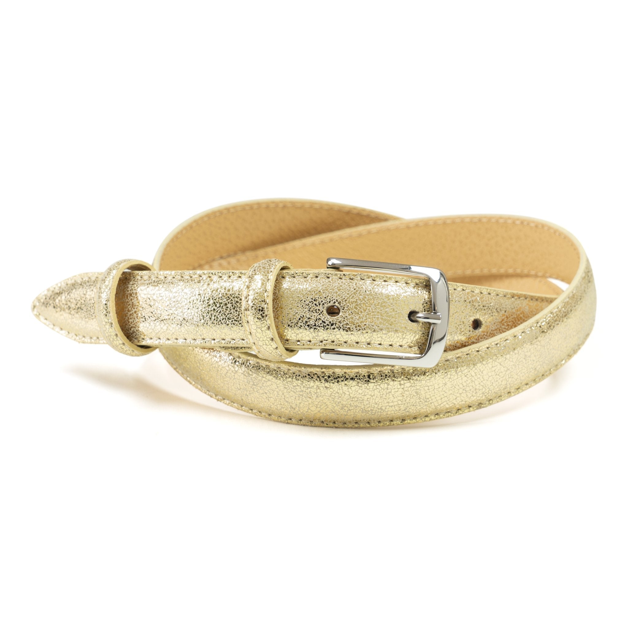 Ceinture femme cuir métallisé or clair fine 25 mm Norbert Bottier Accessoires Norbert Bottier
