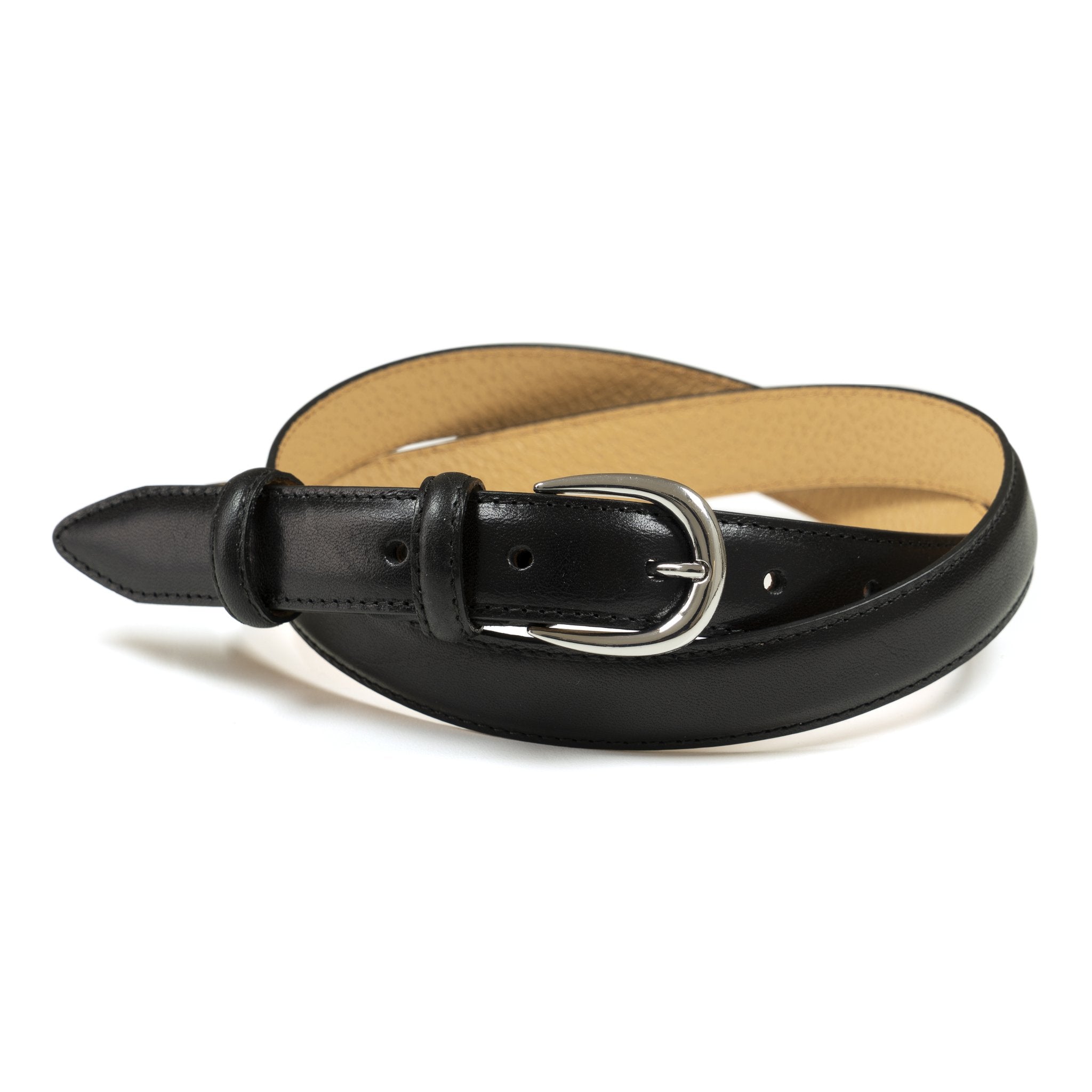 Ceinture femme cuir noir boucle ronde fine 25 mm