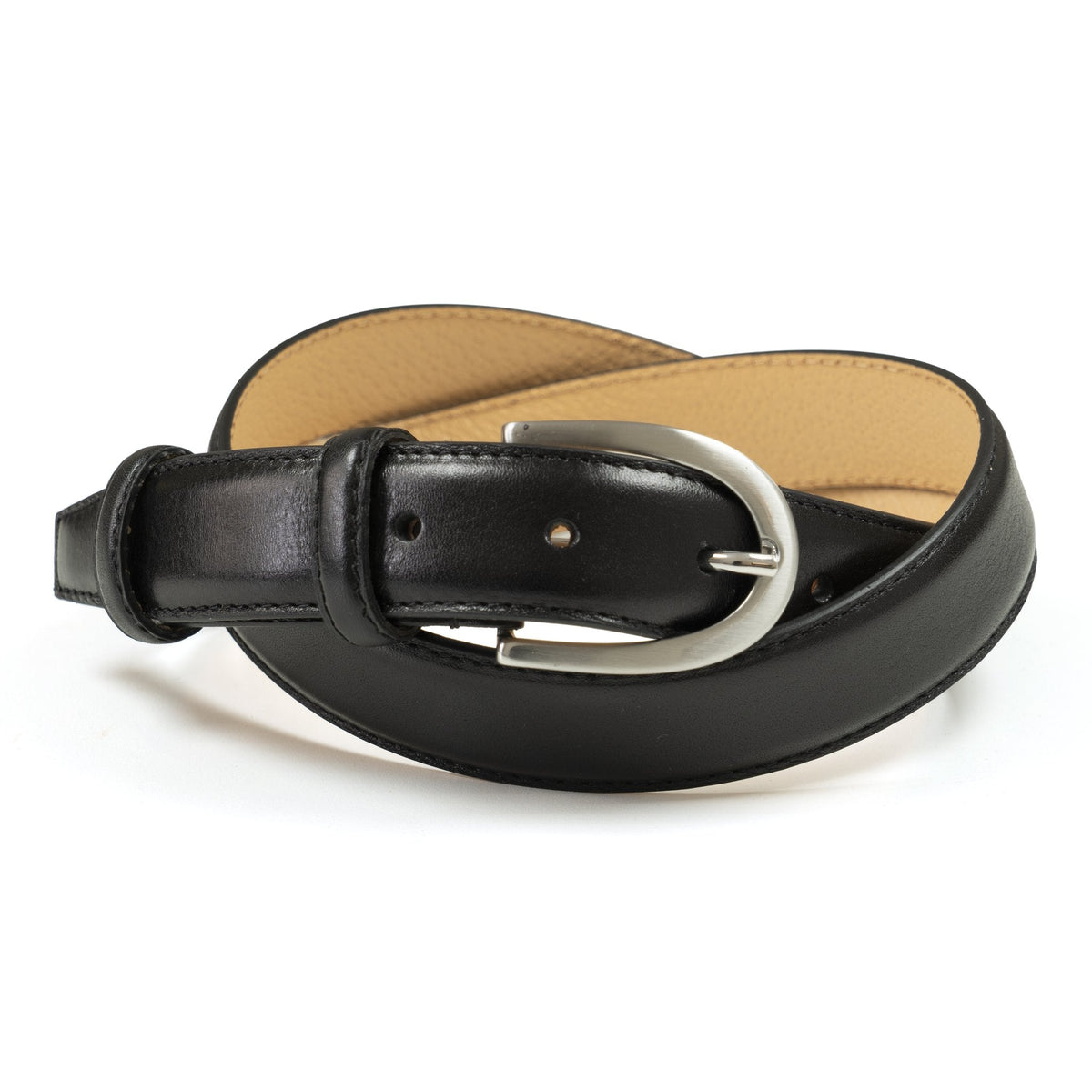 Ceinture femme cuir noir boucle ronde fine 30 mm