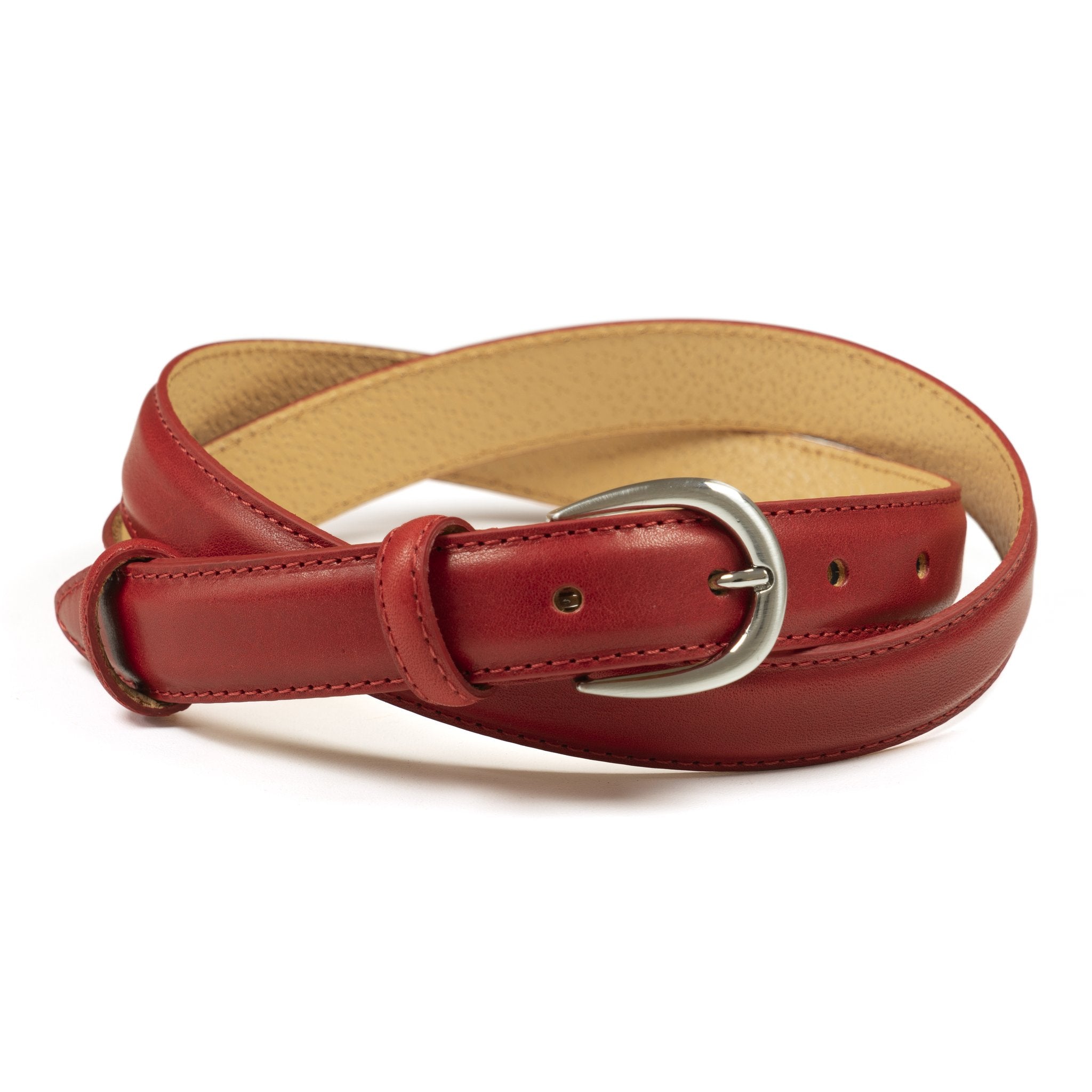 Ceinture femme cuir rouge boucle ronde fine 25 mm