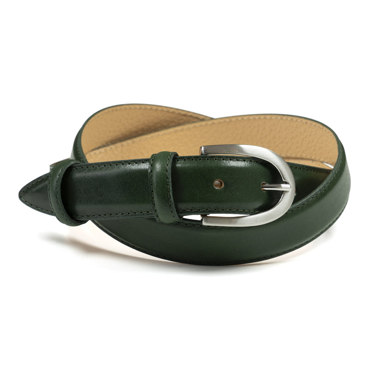 Ceinture femme cuir vert forêt boucle ronde fine 30 mm