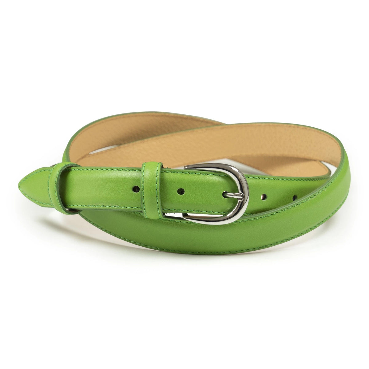 Ceinture femme cuir vert pomme boucle ronde fine 25 mm