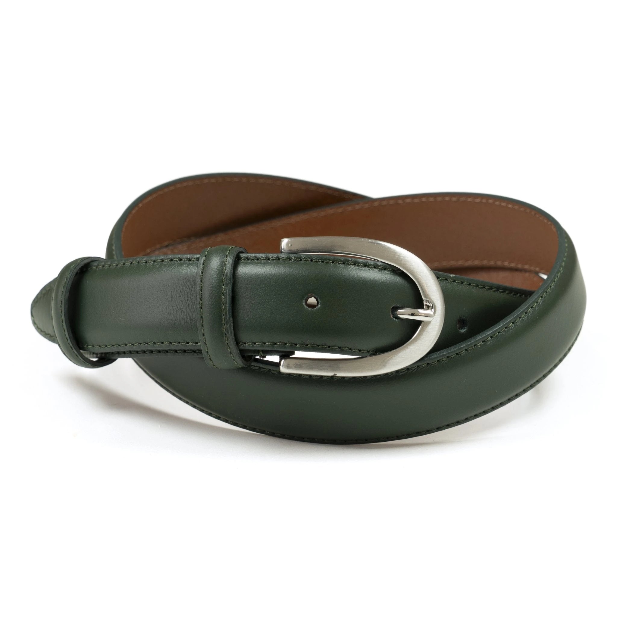 Ceinture femme cuir vert sapin boucle ronde fine 30 mm Norbert Bottier Accessoires Norbert Bottier
