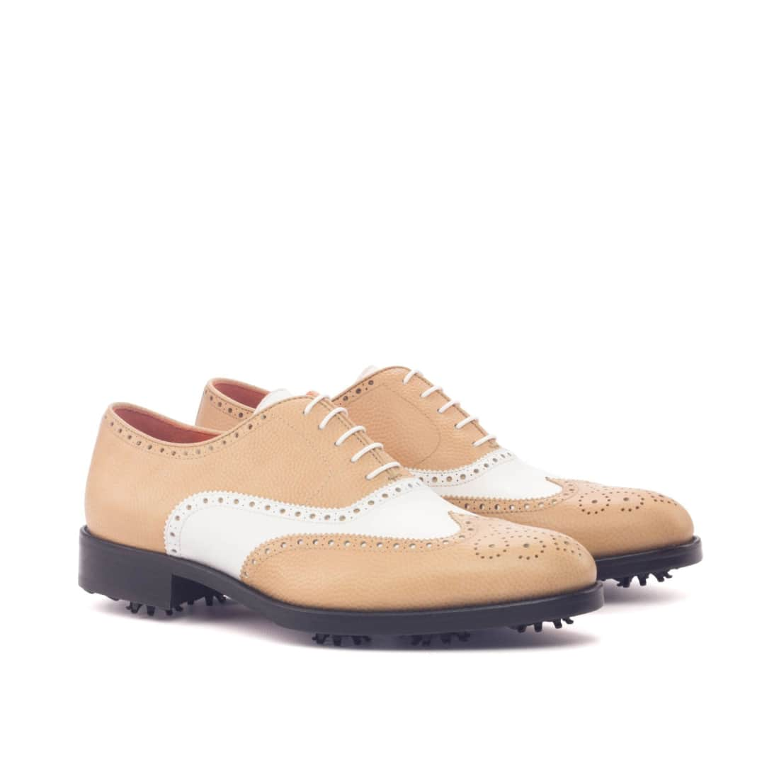 Richelieu Brogue de golf en cuir grainé beige et blanc