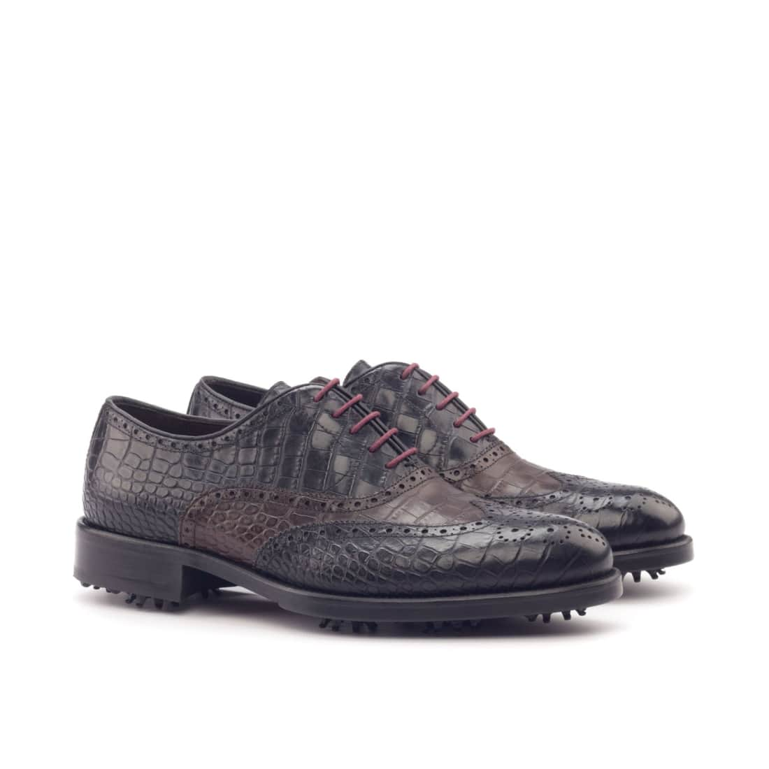 Richelieu de golf en cuir croco noir et marron foncé