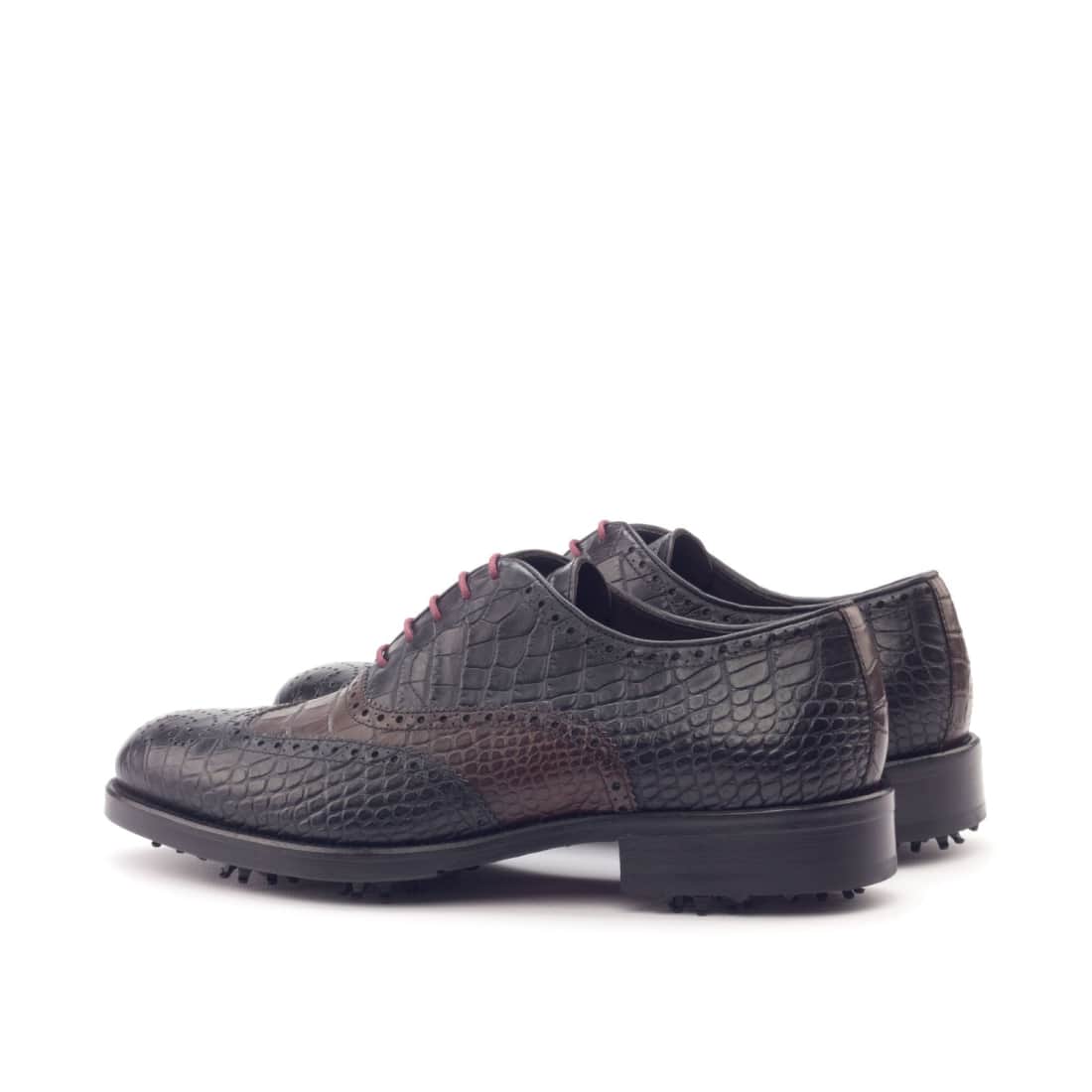 Richelieu de golf en cuir croco noir et marron foncé