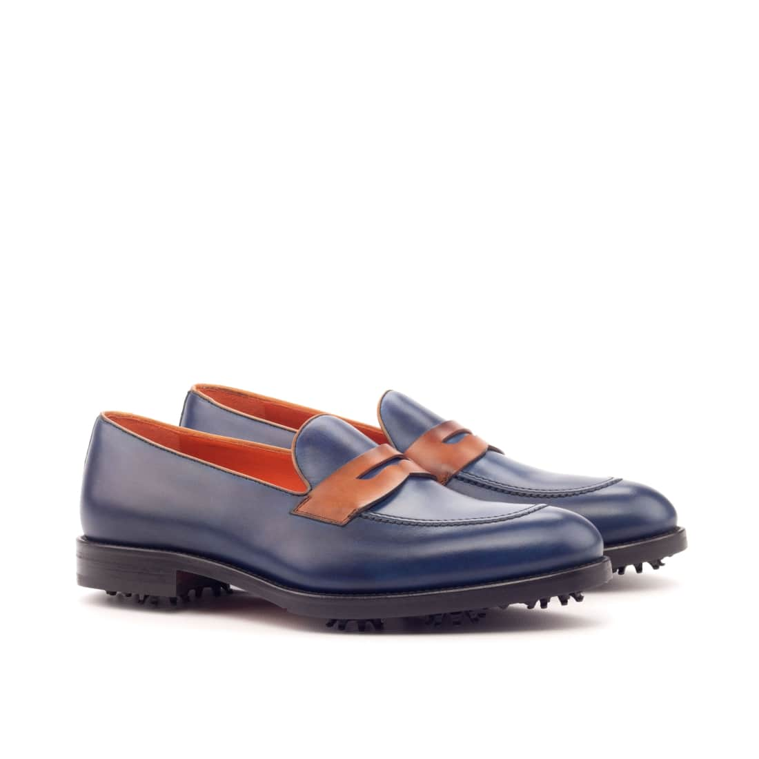 Mocassins de golf en cuir marine et cognac - Chaussures