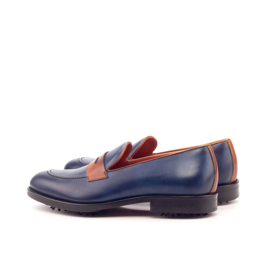 Mocassins de golf en cuir marine et cognac - Chaussures