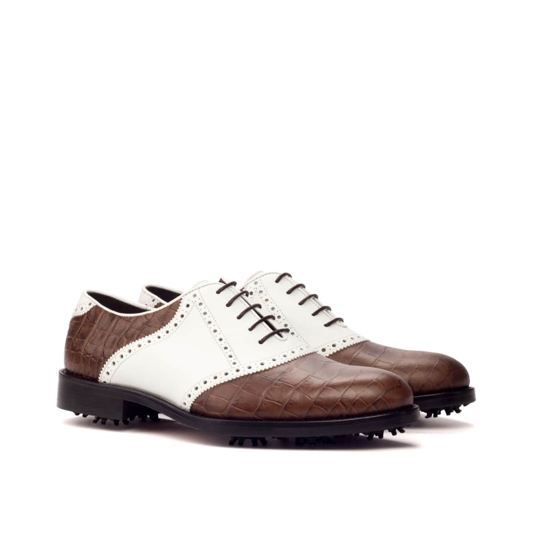 Richelieu de golf en cuir croco marron et blanc - Chaussures