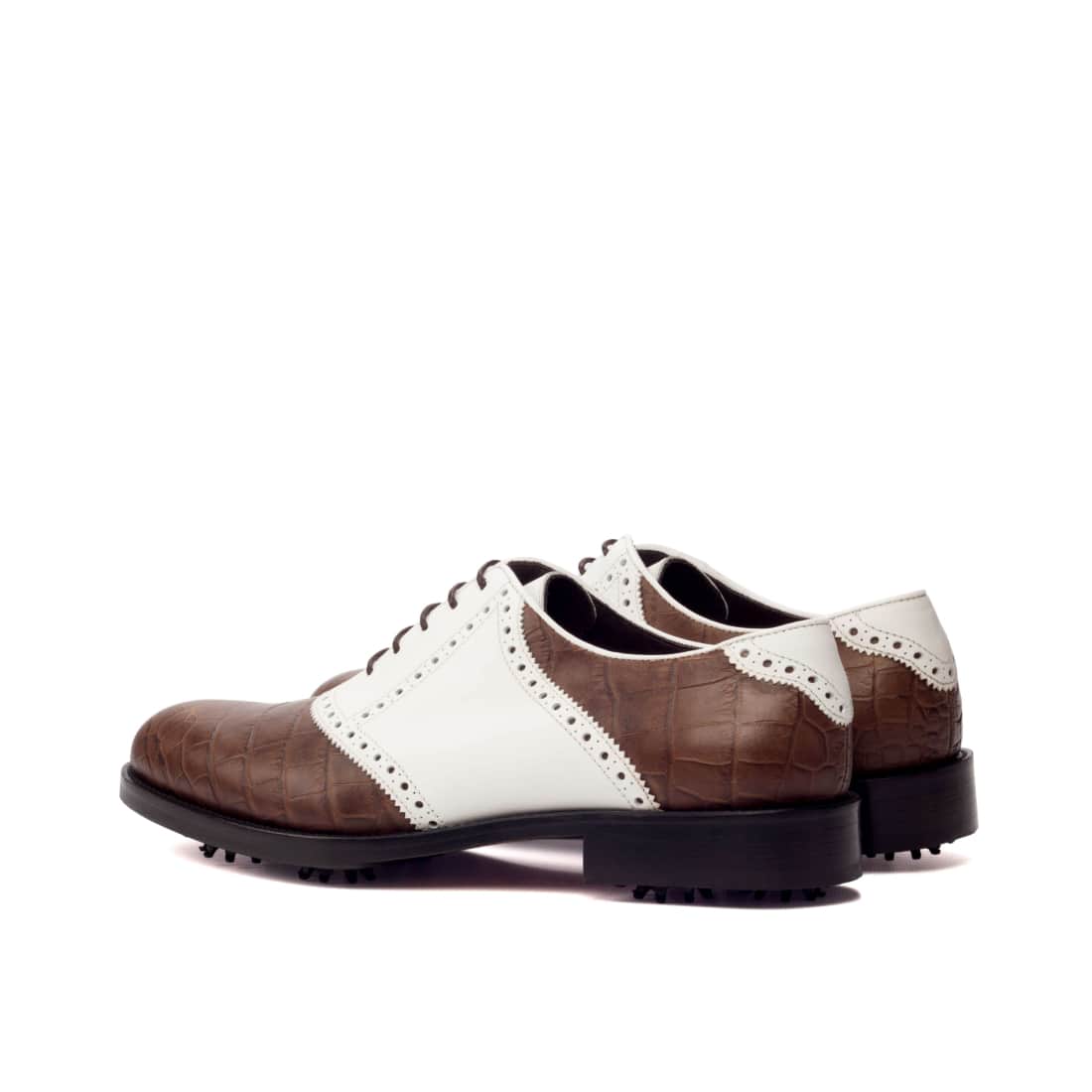 Richelieu de golf en cuir croco marron et blanc - Chaussures