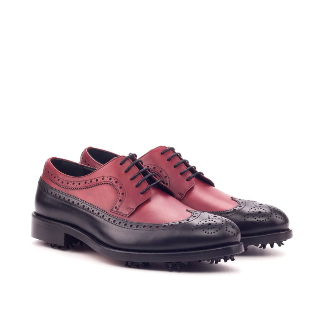 Derby Longwing de golf en cuir noir et rouge - Chaussures