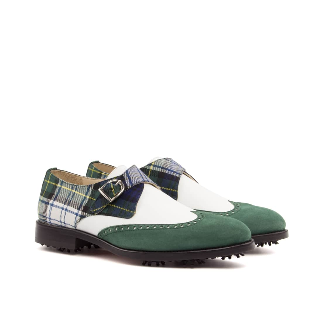 Derby à boucle de golf en daim vert et tartan - Chaussures