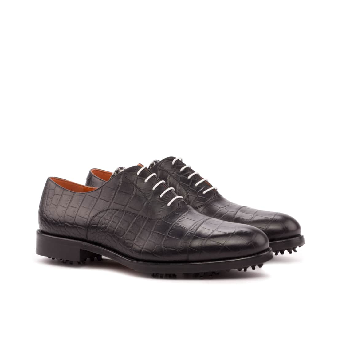 Richelieu bout droit de golf en cuir croco noir - Chaussures