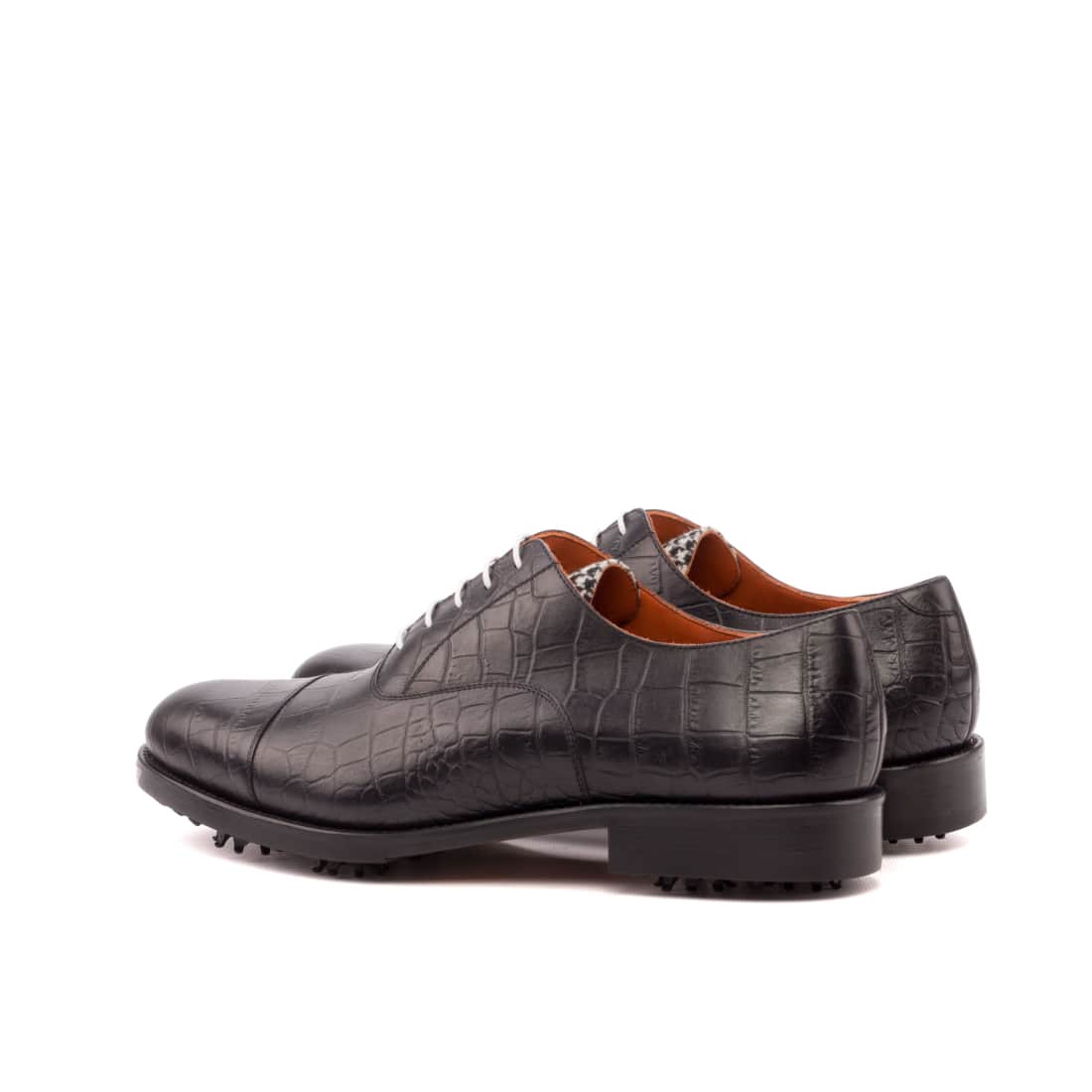 Richelieu bout droit de golf en cuir croco noir - Chaussures