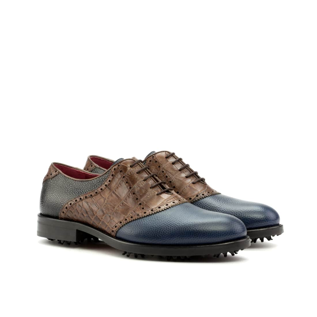 Richelieu de golf en cuir/croco bleu marron et noir