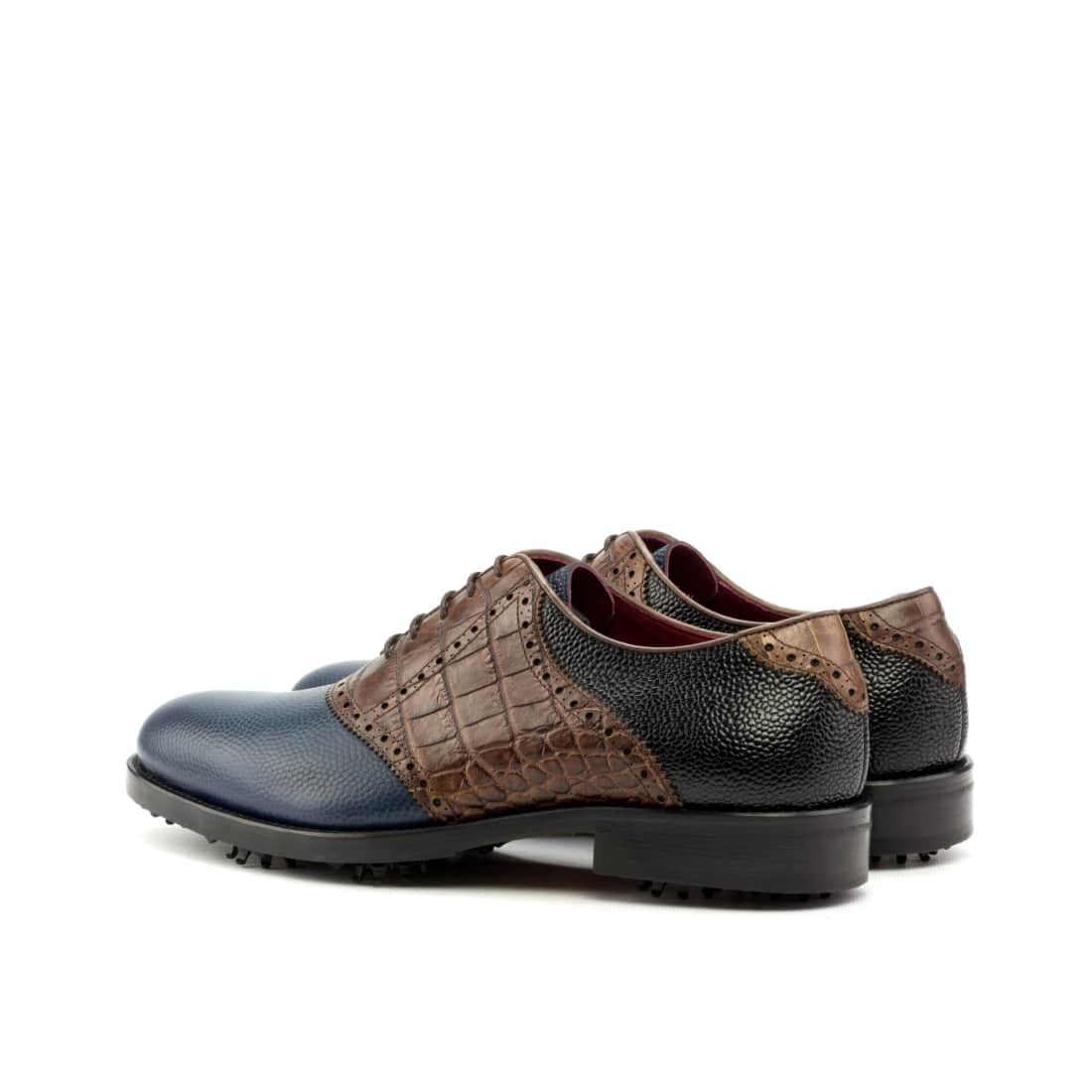 Richelieu de golf en cuir/croco bleu marron et noir