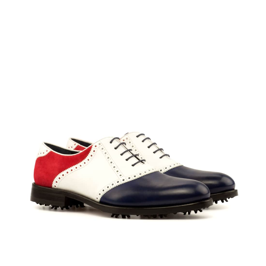 Richelieu de golf en cuir et daim bleu-blanc-rouge