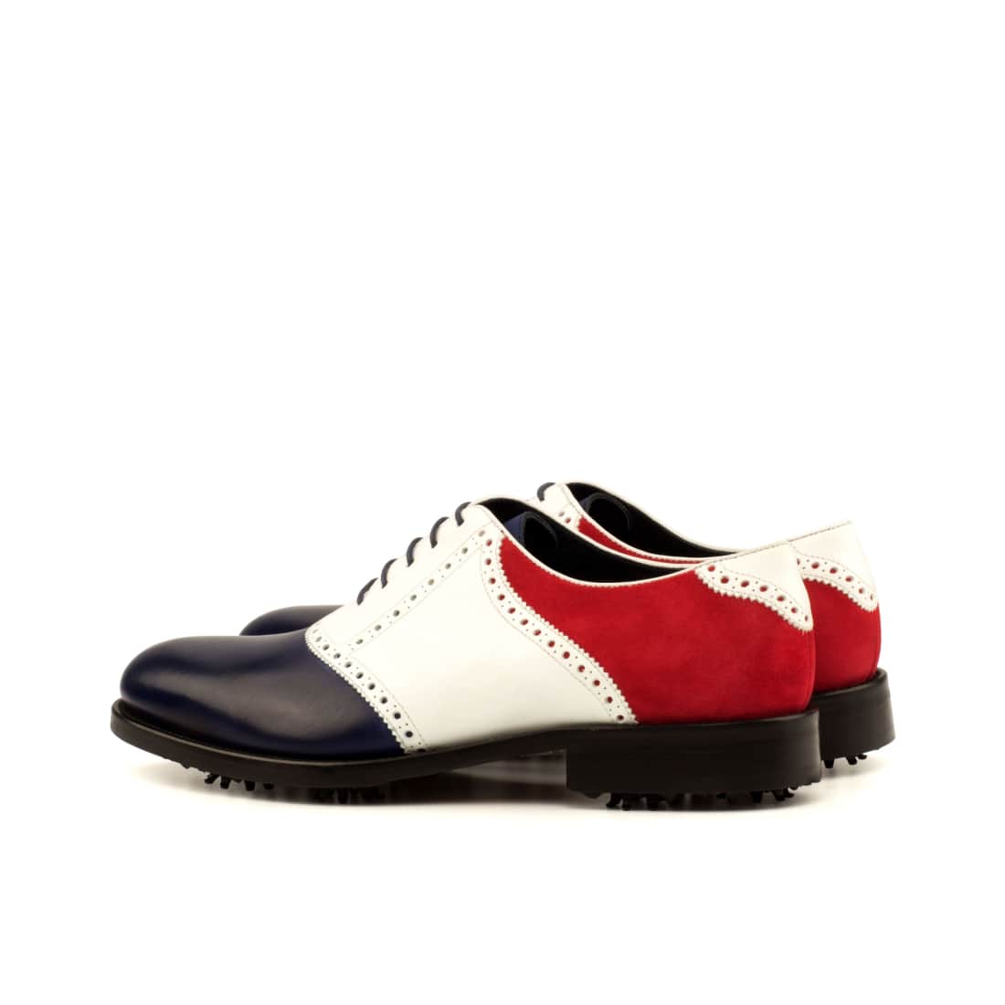 Richelieu de golf en cuir et daim bleu-blanc-rouge