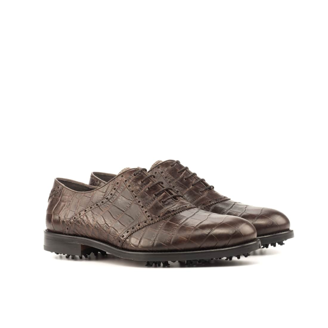 Richelieu de golf en cuir croco marron foncé - Chaussures