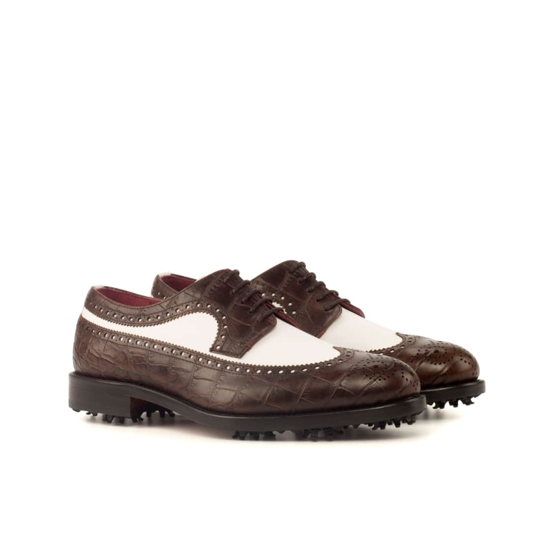 Derby Longwing de golf en cuir blanc et croco marron