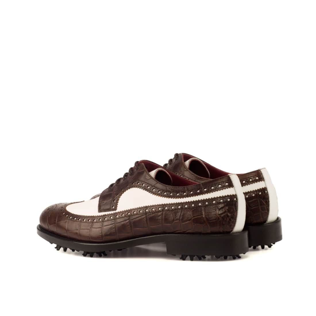 Derby Longwing de golf en cuir blanc et croco marron