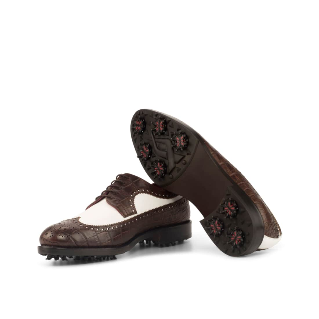 Derby Longwing de golf en cuir blanc et croco marron