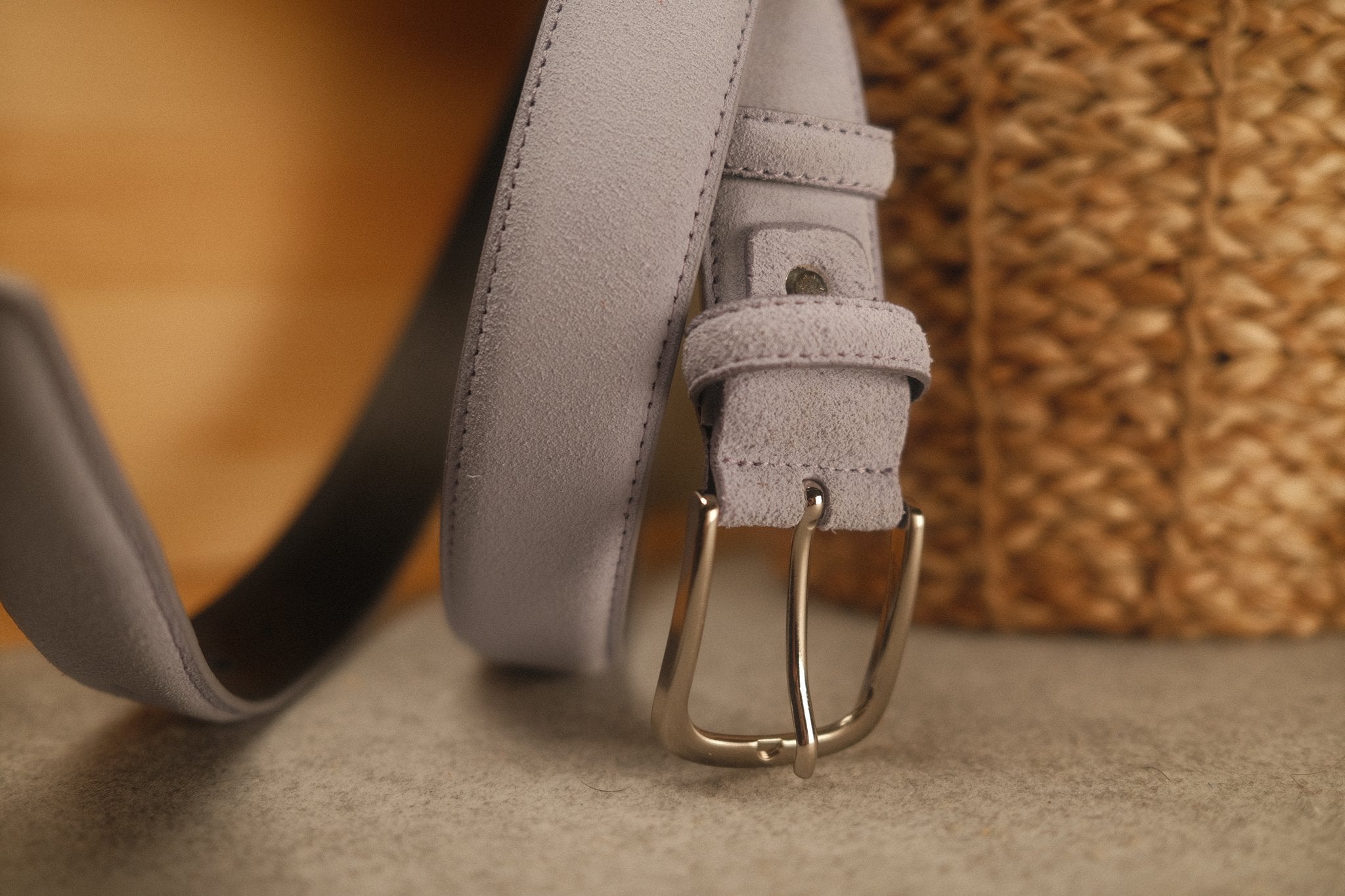 Ceinture en daim lavande boucle ronde 35 mm